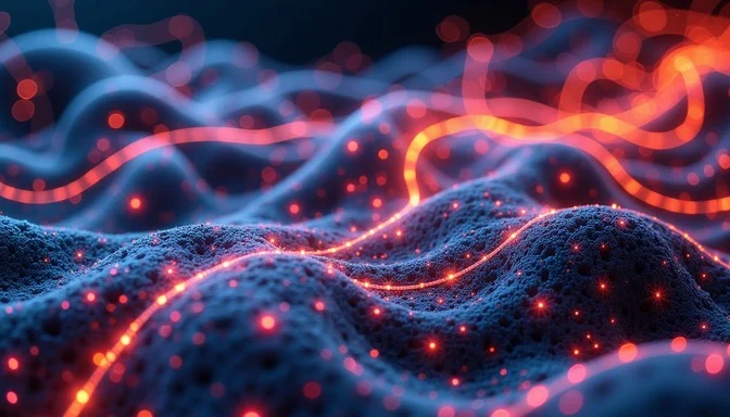 Abstracte visualisatie van lichaamsontspanning met zachte energiegolven